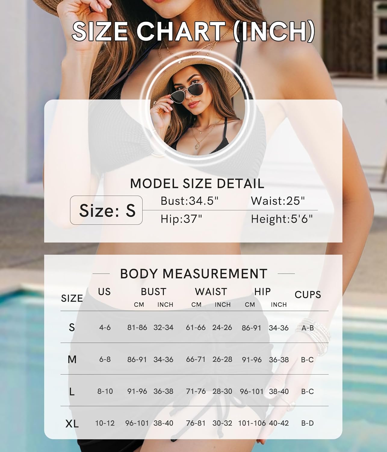 High Waisted Bathing Suit for Women Mesh Sarong Wraps Bikini Sets for Women Swim Suit Black XL - Image 6