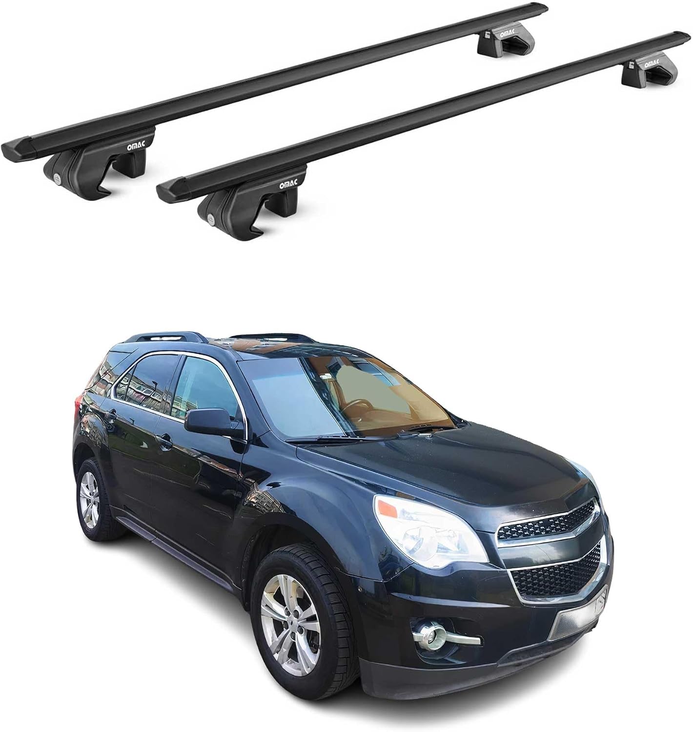 OMAC Roof Rack Cross Bars for Chevrolet Equinox 2010-2017 Lockable 198Lbs Aluminium Black 2Pcs fits Cargo Carriers Kayak Canoe Bike Snowboard