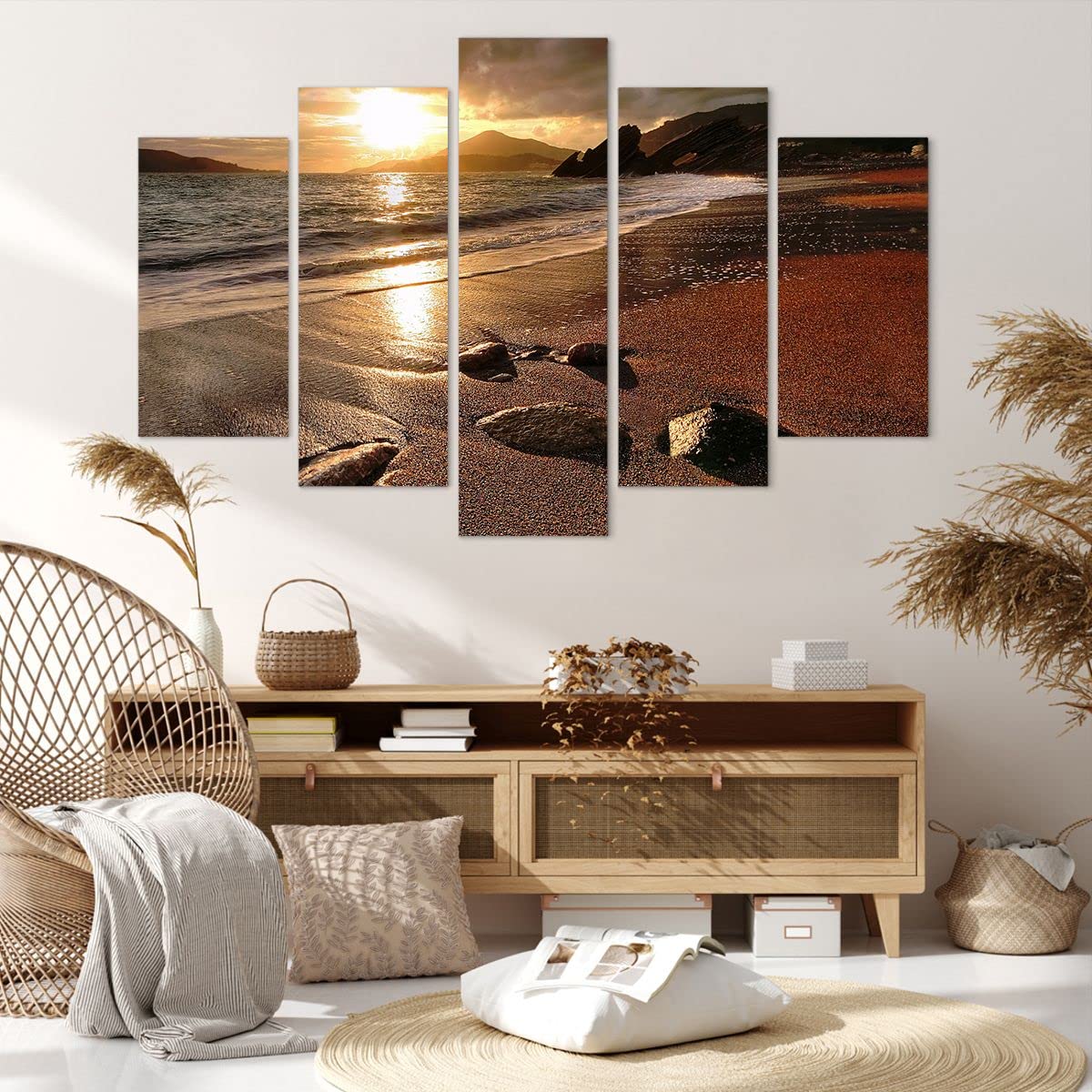 Stampe da Parete Moderne 120x40 cm Quadro su Tela Paesaggi Marino - 2527 | Spiaggia Nuvole Sera Quadro Decorativo XXL Set da 5 pezzi Soggiorno Arte da Parete Decorazione da Parete ARTTOR