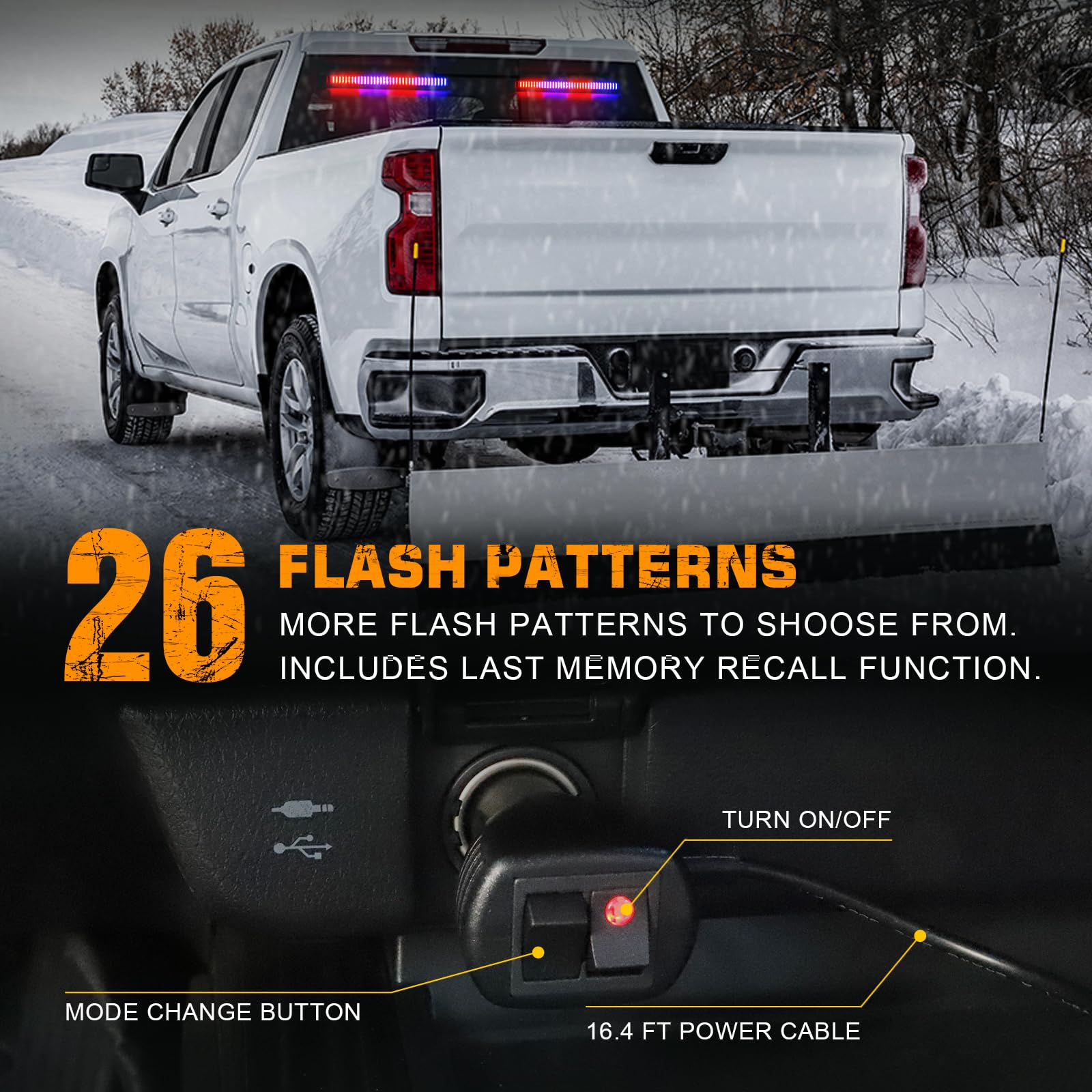 XRIDONSEN Luci stroboscopiche di emergenza 2 in 1 per polizia, segnalatore stradale, barra luminosa a 144 LED, pericolo di pericolo di sicurezza per interni, parabrezza, cruscotto, montaggio diviso