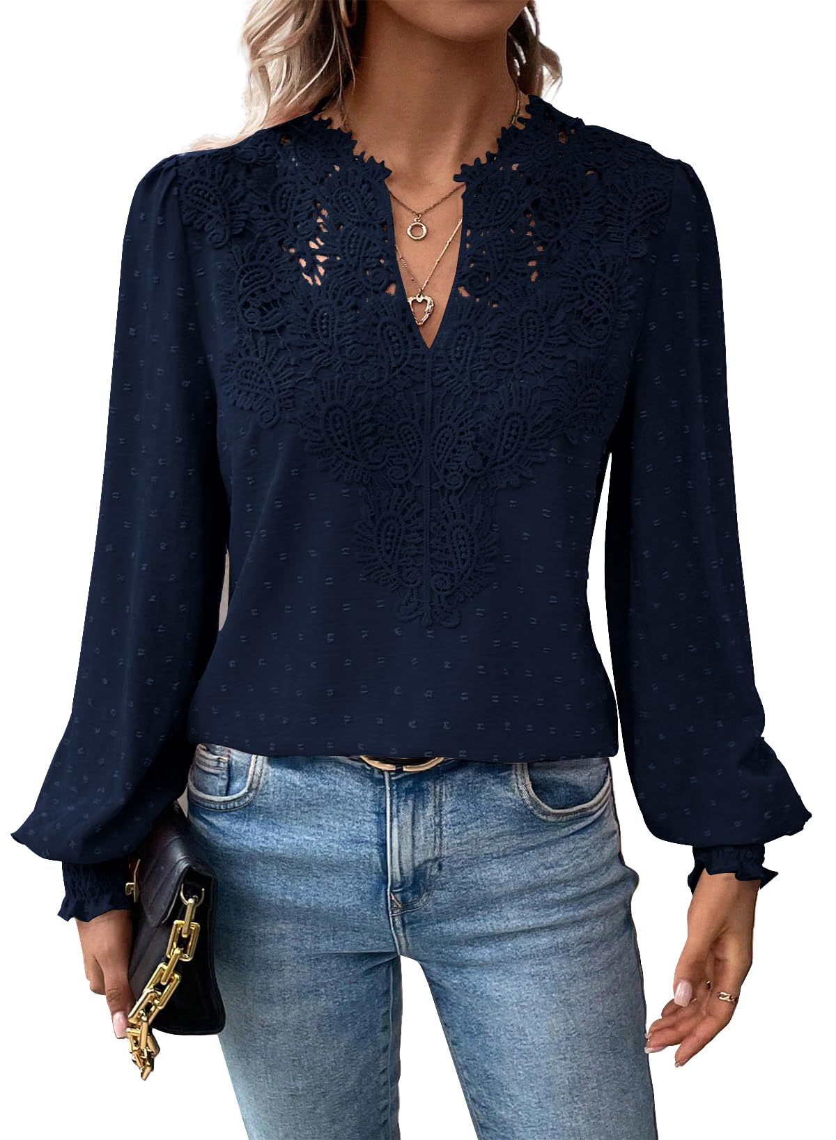 T Shirt Donna Elegante Manica Lunga Magliette Boho Scollo a V Casual | Autunno Volant Camicia, Elegante Abbigliamento, Pizzo Top, Primavera Camicetta, Ricamato Curvy Maglie, Affari Contadino Blusa