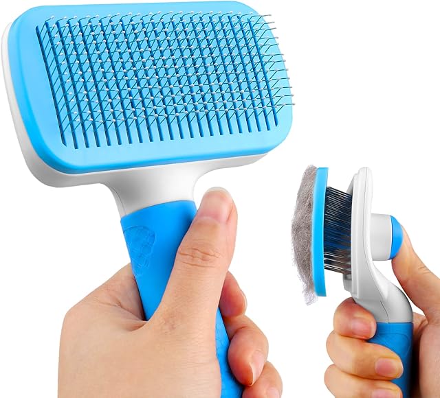 MEKEET Cat Dog Comb Brush, Dog Cat Grooming Comb Brush, Self Cleaning Slicker Dog Cat Brush, Grooming Comb Brushes Great for Long and Short Haired Cats & Dogs (Blue)