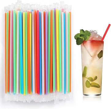 [Individually Wrapped] 100Pcs Disposable Drinking Straws - 8.26 Inches Long 0.24 inch Wide Colorful Plastic Straws for Hot/Cold Drinks,Juice,Coffee,Cocktail