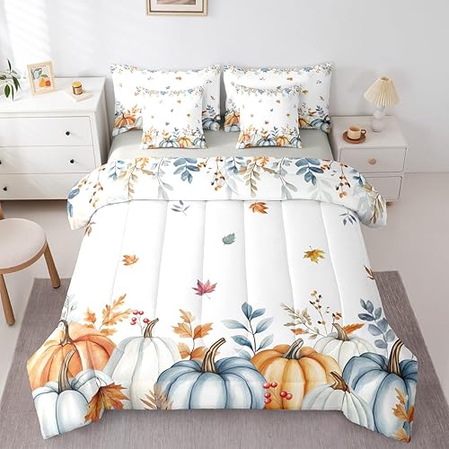 Erosebridal Fall Pumpkin Comforter Sets with Sheets, Autumn Maple Leaves Bedding