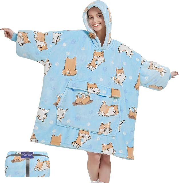 Wenlia Oversized Hooded Blanket Sweatshirt for Women, Printing Flannel Sherpa Blanket Big Pocket, Super Soft Warm Cozy Wearable Thick Hoodie One Size Fits All - Mother & Daughter Gift