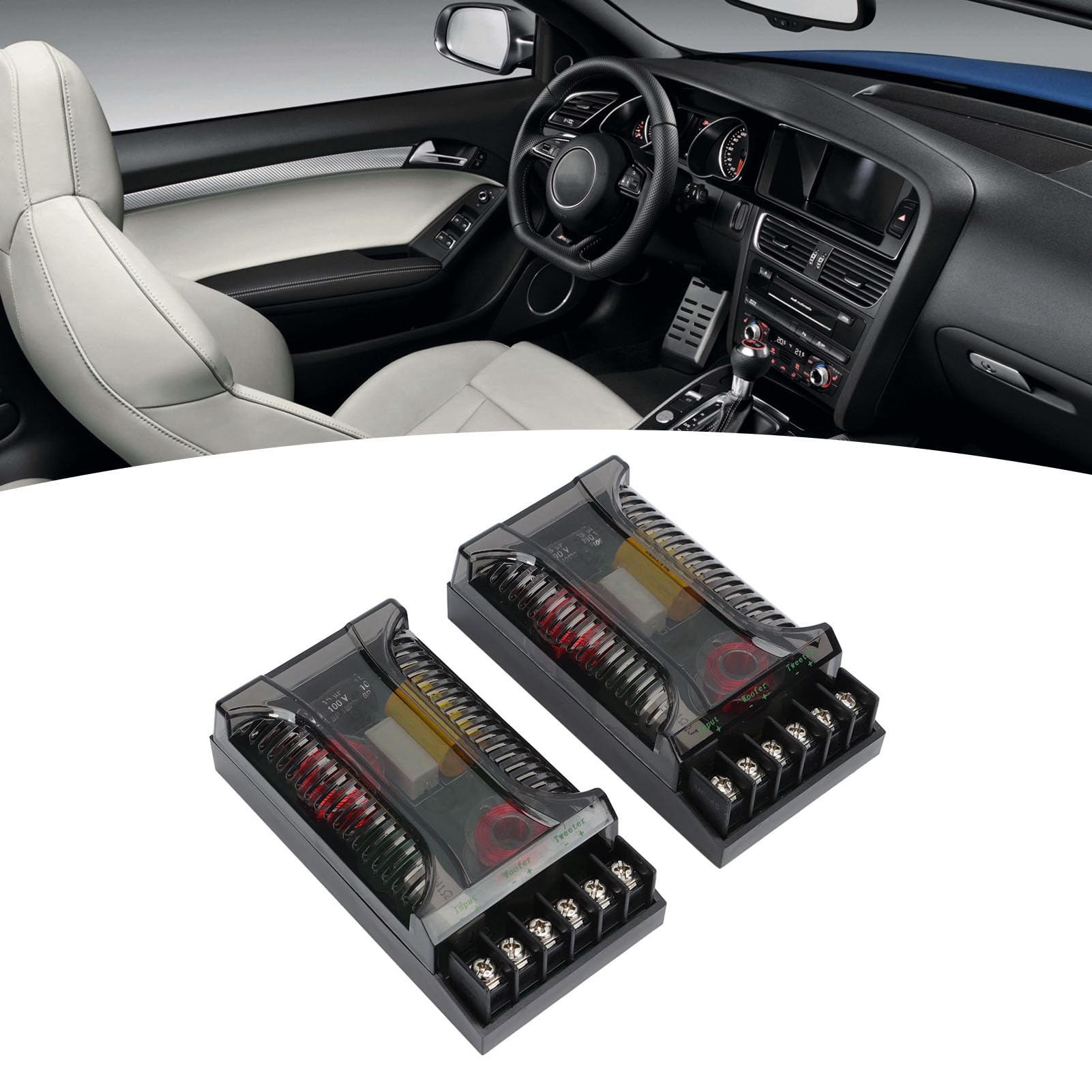 Crossover Elettronico, Crossover Passivo Audio per Auto, 2 Pezzi 2 Vie Audio per Auto Crossover Protezione Sovracorrente Dissipatore di Calore Universale Divisore di Frequenza Dell'altoparlante