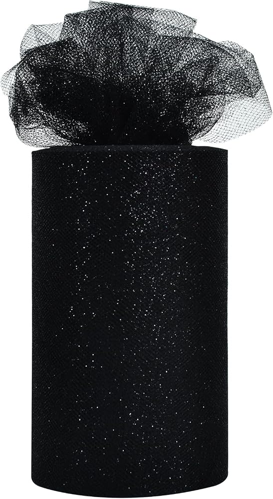 TONIFUL 블랙 글리터 튤 롤 15.2cm x 45.2m(6인치 x 50야드) 튤 리본, 튀튀 스커트, 웨딩 크리스마스 베이비 샤워 발렌타인 장식 및 DIY 공예, 할로윈 — 사진 1
