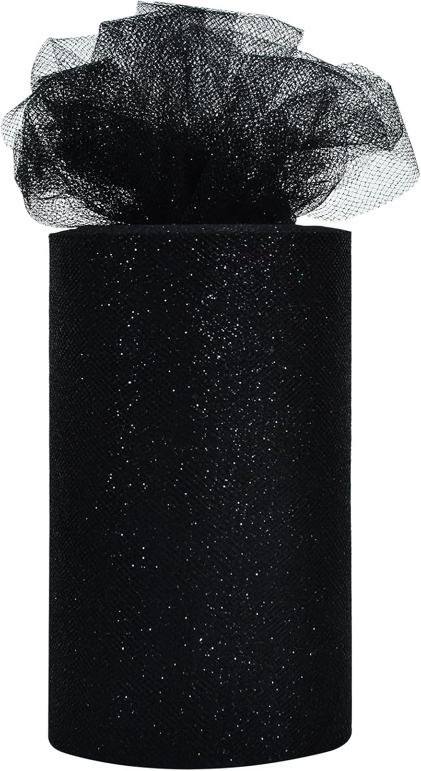 TONIFUL Gold Glitter Tulle Roll 6 Inch x 50 Yard Tulle Ribbon for Tutu Skirt, Wedding Christmas Baby Shower Valentine's Decorations and DIY Crafts