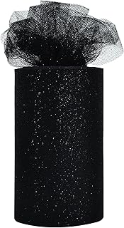TONIFUL Black Glitter Tulle Roll 6 Inch x 50 Yard Tulle Ribbon for Tutu Skirt, Wedding Christmas Baby Shower Valentine's Decorations and DIY Crafts,Halloween