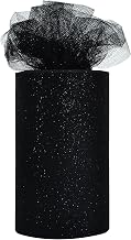 TONIFUL Black Glitter Tulle Roll 6 Inch x 50 Yard Tulle Ribbon for Tutu Skirt, Wedding Christmas Baby Shower Valentine's Decorations and DIY Crafts,Halloween