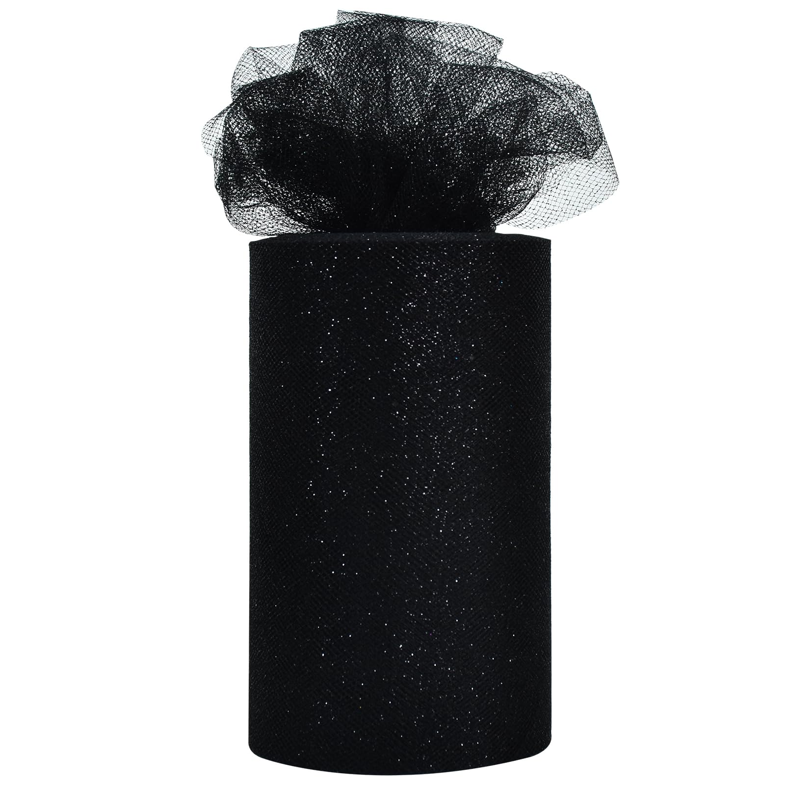 TONIFULTONIFUL Black Glitter Tulle Roll 6 Inch x 50 Yard Tulle Ribbon for Tutu Skirt, Wedding Christmas Baby Shower Valentine's Decorations and DIY Crafts,Halloween