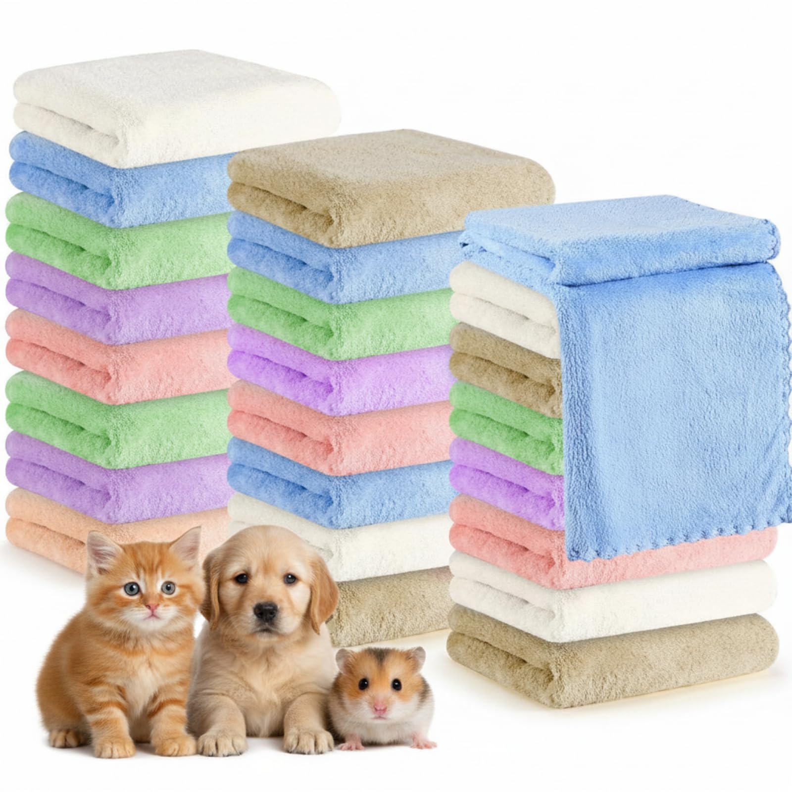 Newwiee 24 Pcs Guinea Pig Blankets Fleece Mats, 18 x 24 Inch, Multicolor