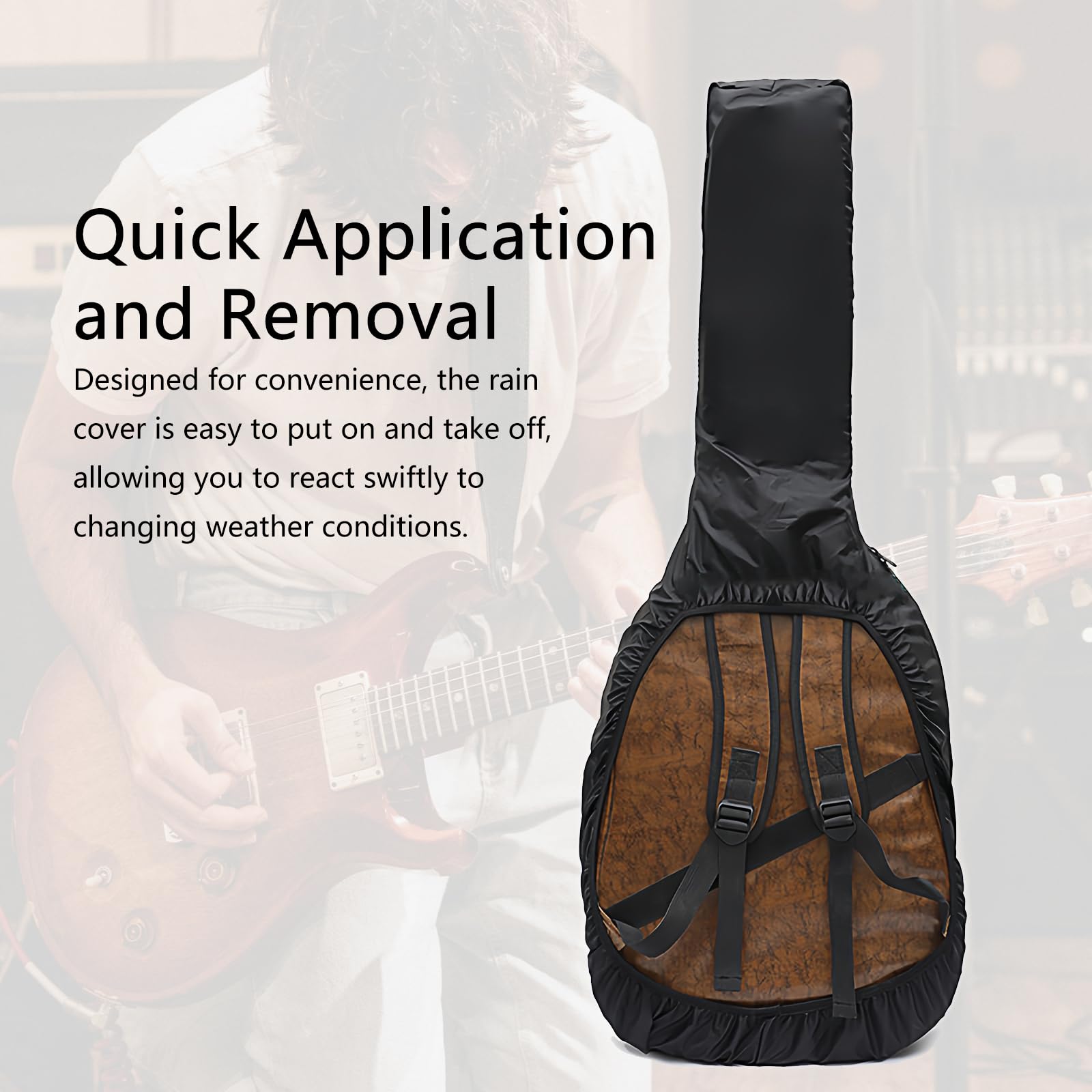 Musiin Electric Guitar Bag Rain Cover - Waterproof Protection with Lightweight and Foldable Design, Black - Image 3