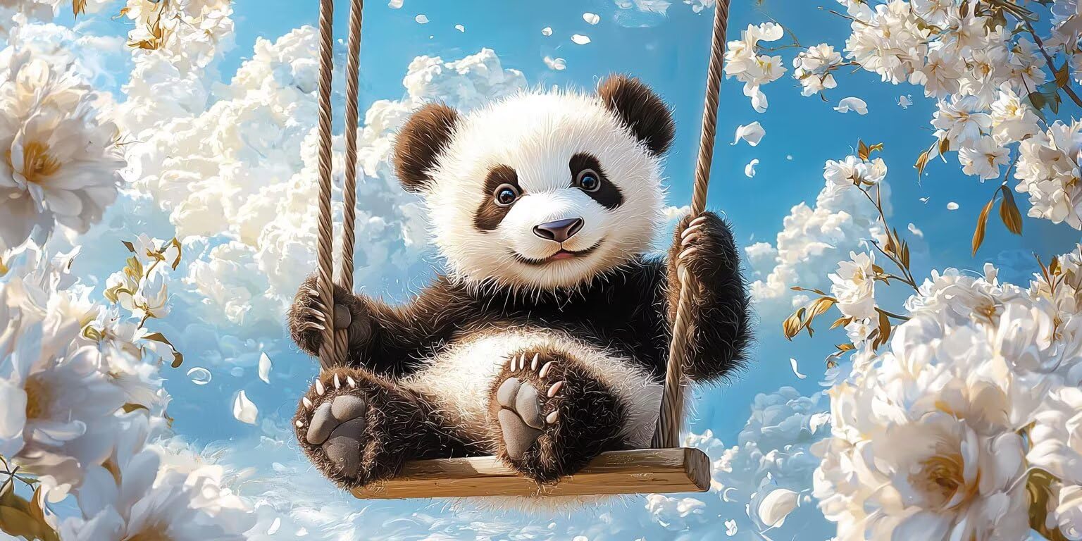 Maluj według cyfr dorosłych, huśtawka panda malowanie według numerów zestaw, DIY Paint by Numbers, z 3 pędzlami i pigmentem akrylowym, do dekoracji domu, prezenty dla kobiet, bez ramki - 160x80cm s