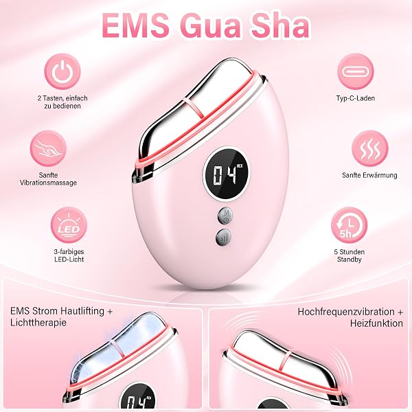 EMS Gua Sha, Gesichtsmassagegerät Gua Sha Elektrisch mit Smart 3 Modi Anti-Falten Schönheit Gerät, EMS Gesichtsmassage mit Vibration & Wärme für Gesichtsstraffung, Anti Falten Anti Aging - 2