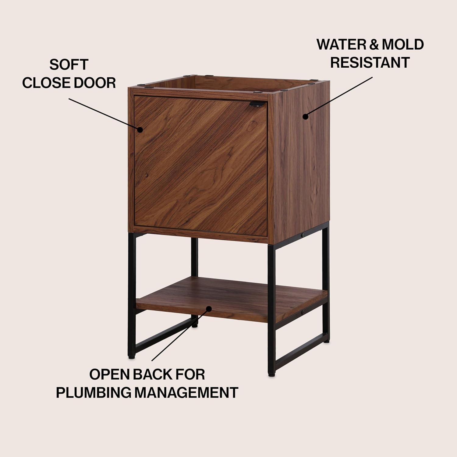 JONATHAN Y VAN1012B Juhl 20 in. W x 18 in. D x 33 in. H Chevron-Front Modern Minimalist 2-Shelf Bathroom Vanity Cabinet Only with Soft Closing Doors (Sink Basin Not Included), Walnut
