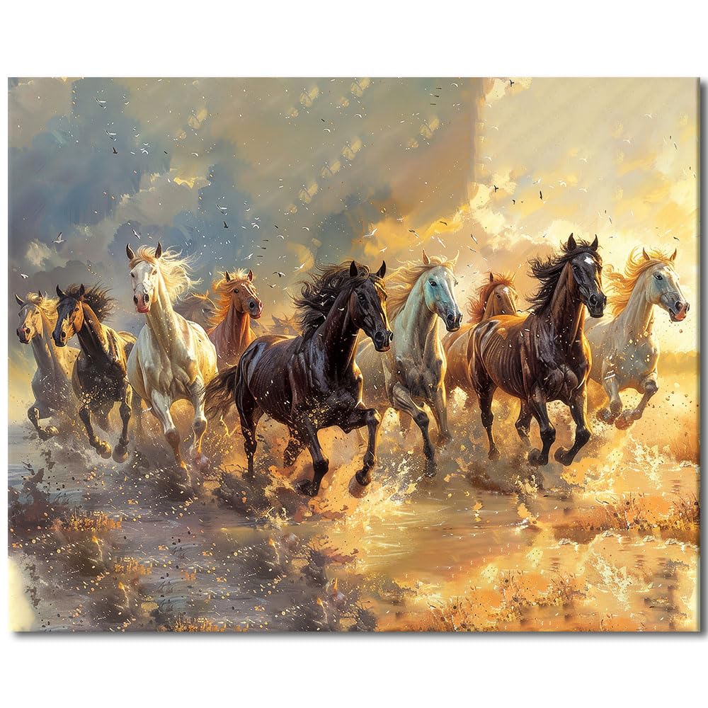 TISHIRON Paint by Numbers Kit for Adults, Adult Paint by Number Kits, Painting by Numbers for Beginners - Wild Horse Herd Galloping in Nature Landscape, DIY Canvas Art(16x20 Inch)