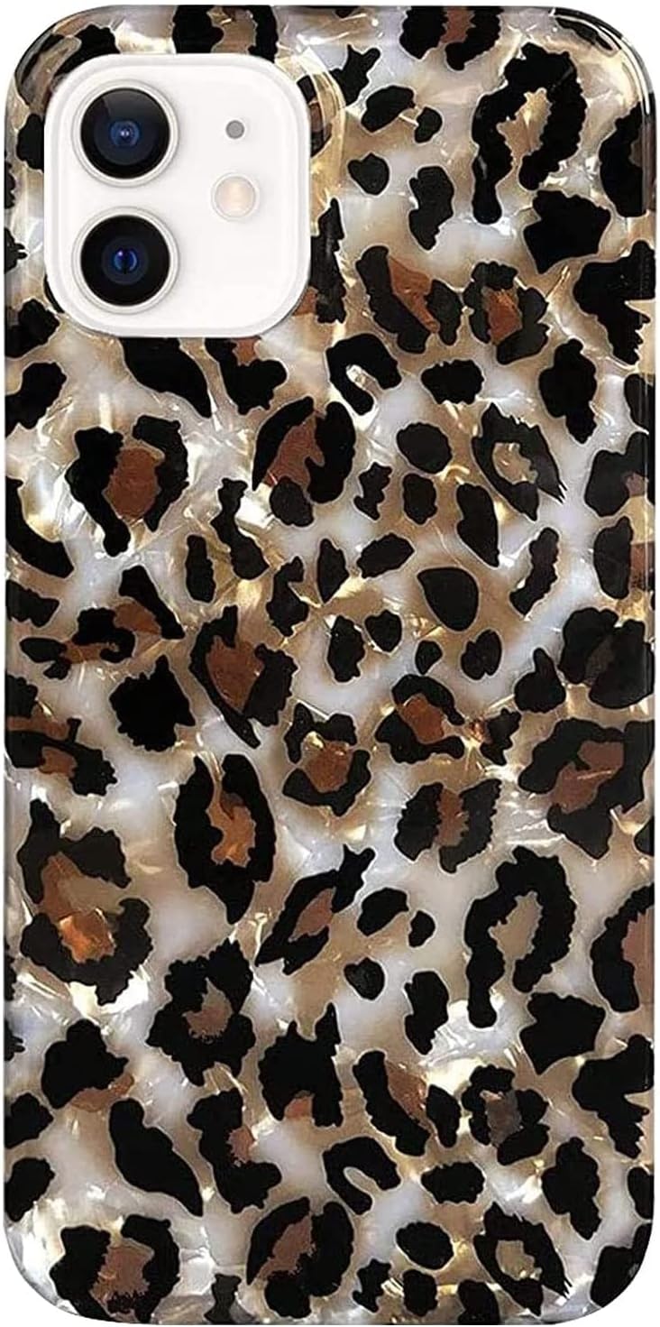Case Compatible with iPhone 12/12 Pro 6.1-inch, Luxury Sparkle Translucent Clear Leopard Cheetah Print Pearly Design Soft Silicone Slim TPU Protective Phone Case Cover for Girls Women (Bling)