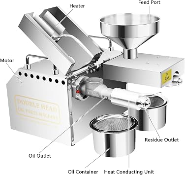 1500W Oil Press Machine with Double Oil Outlets, Automatic Commercial Oil Expeller Extractor Stainless Steel Oil Presser Pressing Mill Maker Machine for Commercial Domestic Use, 110V Silver