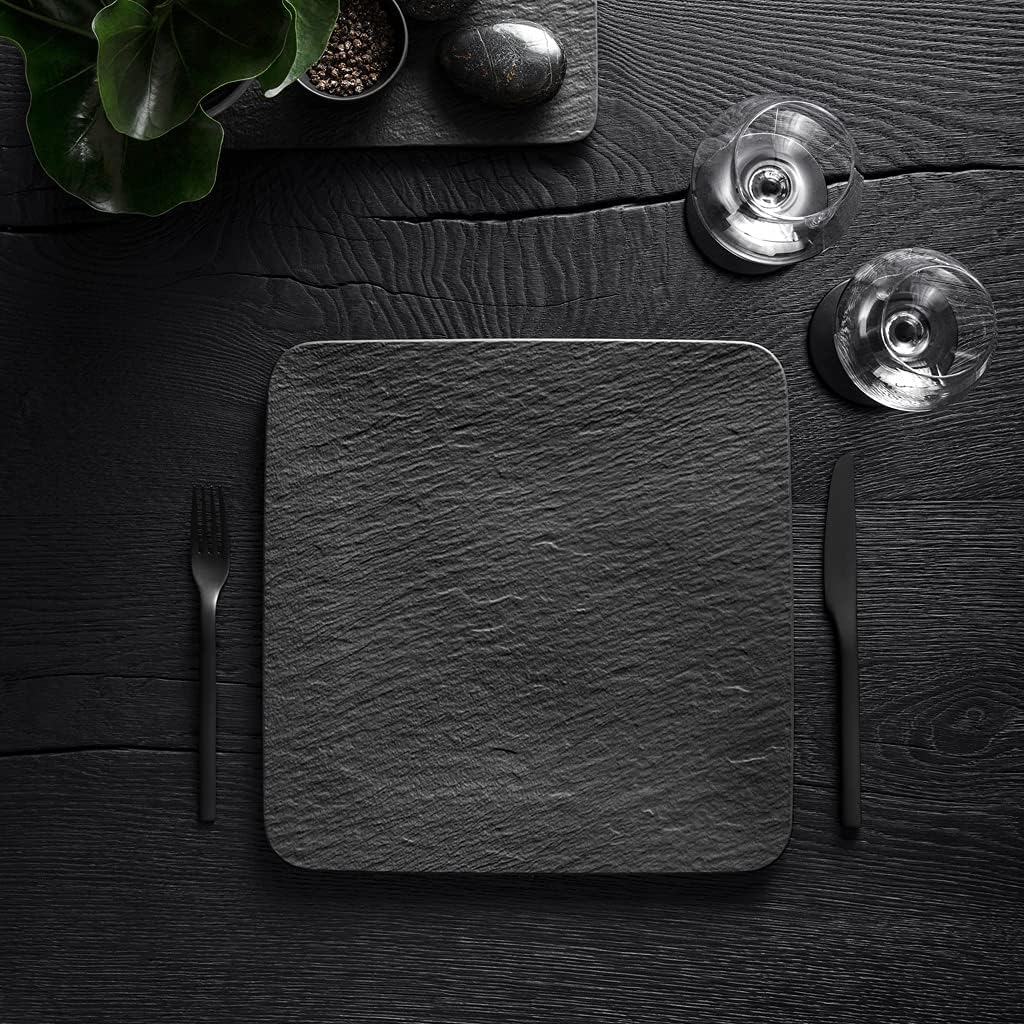 Villeroy & Boch Manufacture Rock Square/Gourmet Serving, Modern Presentation Plate Made from Premium Porcelain, Dishwasher Safe, Black