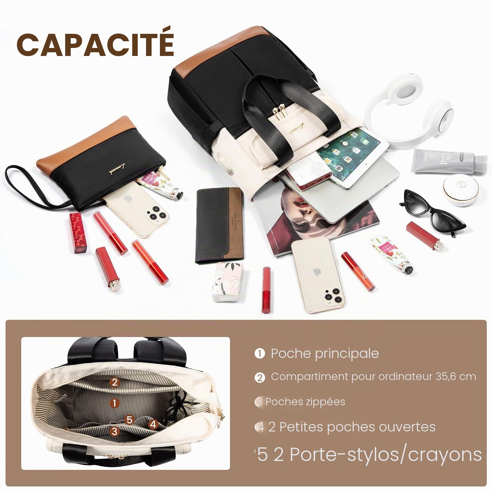 LOVEVOOK Sac a Dos Femme, Petit Mini Sacs à Main Portés Dos Femme, Leger Chic Sacs à Dos pour Ordinateur Portable pouces Cartable Fille Feminin Backpack pour Voyage Loisir Collège