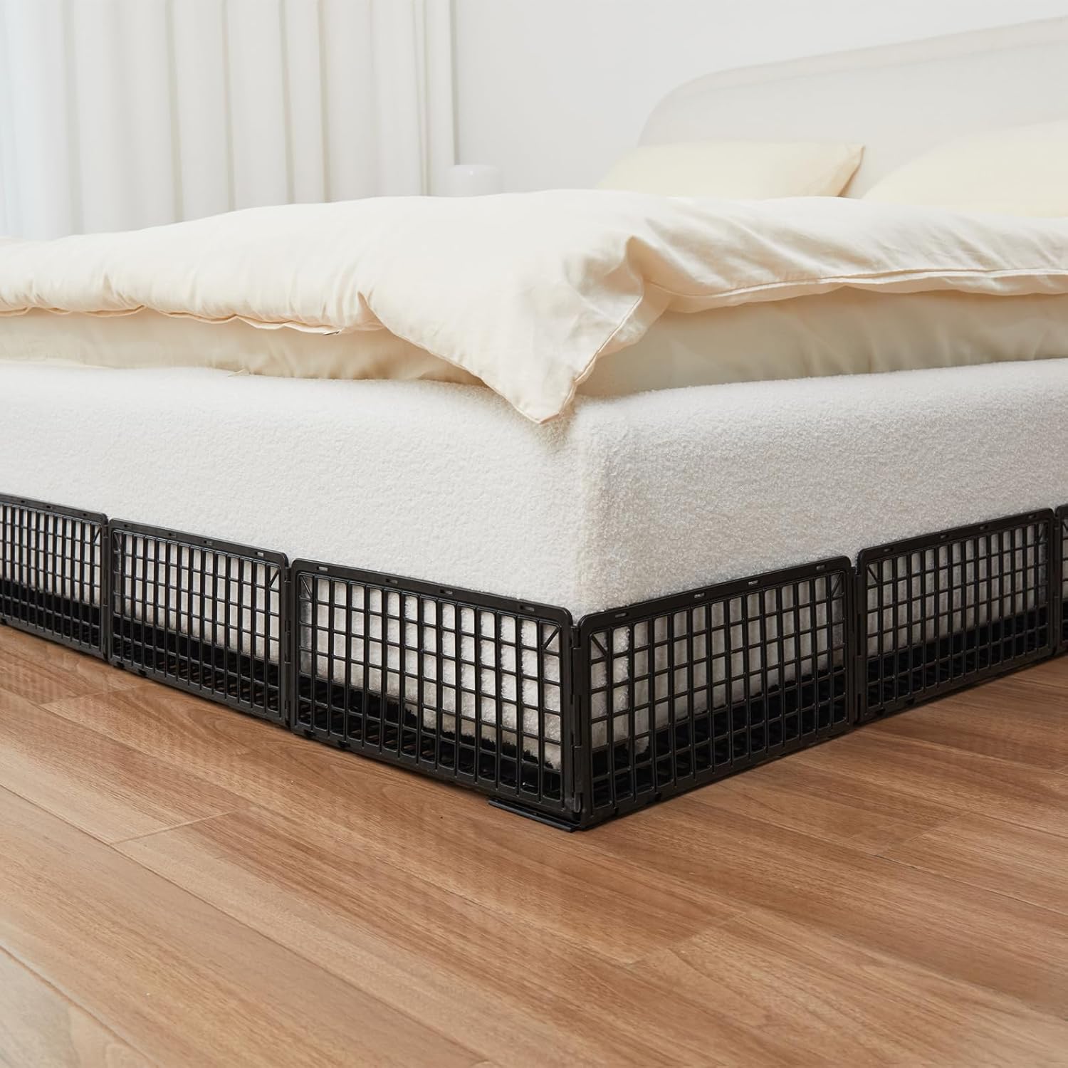 WEERRW Under Couch Blocker for Bed and Furniture 12 Pcs Plastic Under Bed Blocker with 30 Ties Black Couch Barriers for Pets Dogs Cats (6.6" H x 14.5" L)