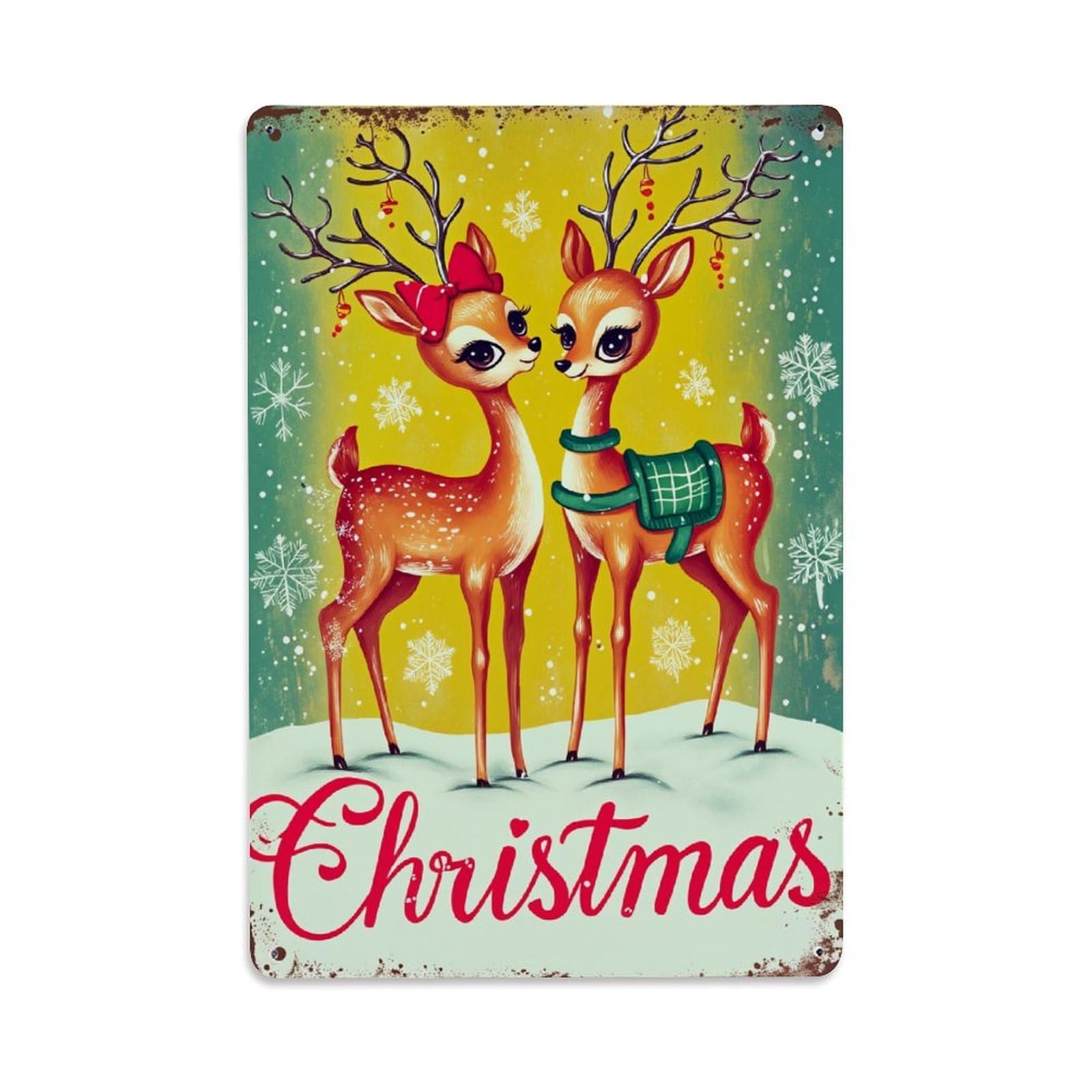 Enderetf Vintage Christmas Deer Snowflake Background Pattern Tin Sign Metal Poster, Home Bar Garage Man Cave Cafe Indoor & Outdoor Wall Decoration 8X12inches