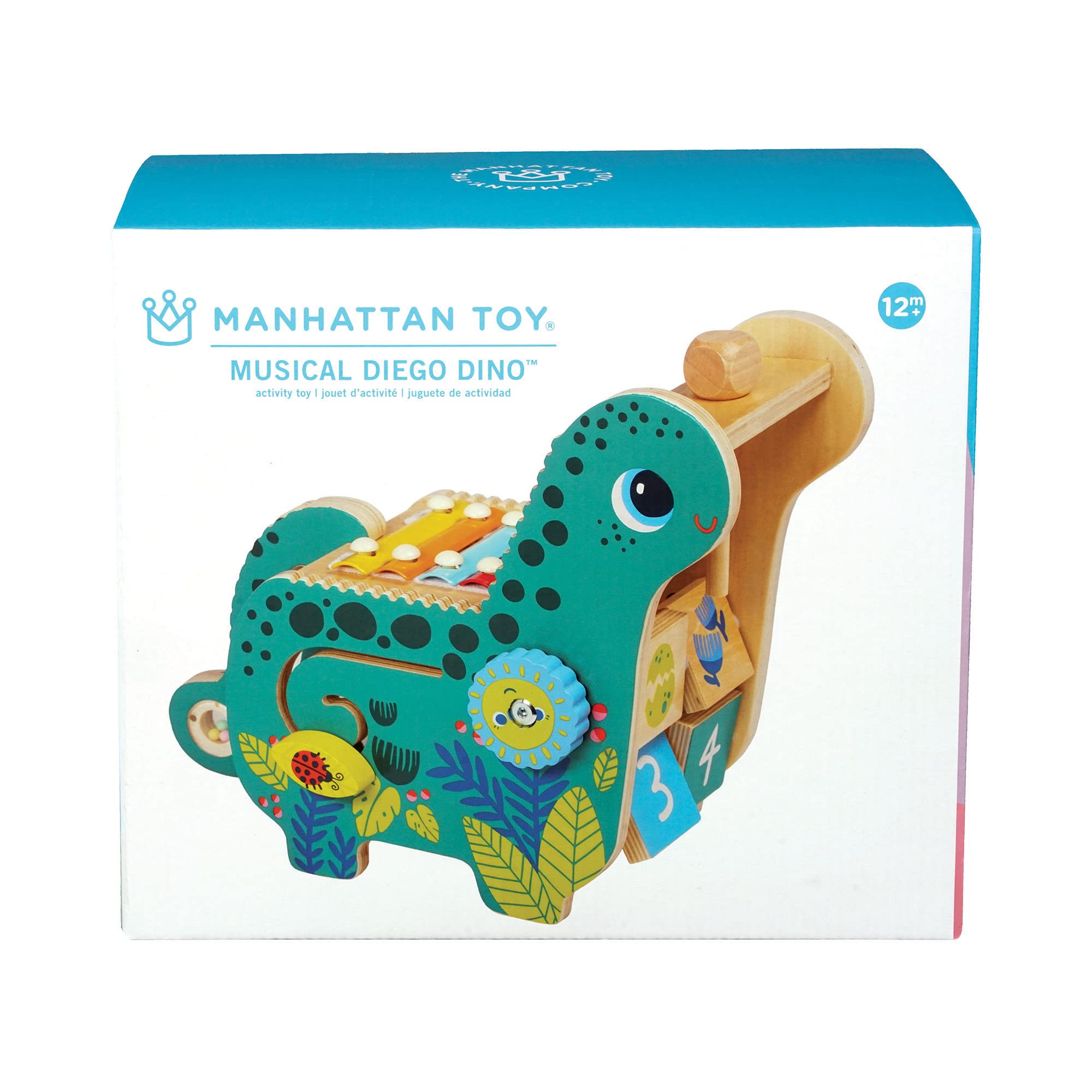 Manhattan Toy Dinosaurier-Musikinstrument und Aktivitätsspielzeug aus Holz für Kleinkinder und Vorschule, mit Xylophon, Sägezahnrillen und Solo-Schlägel