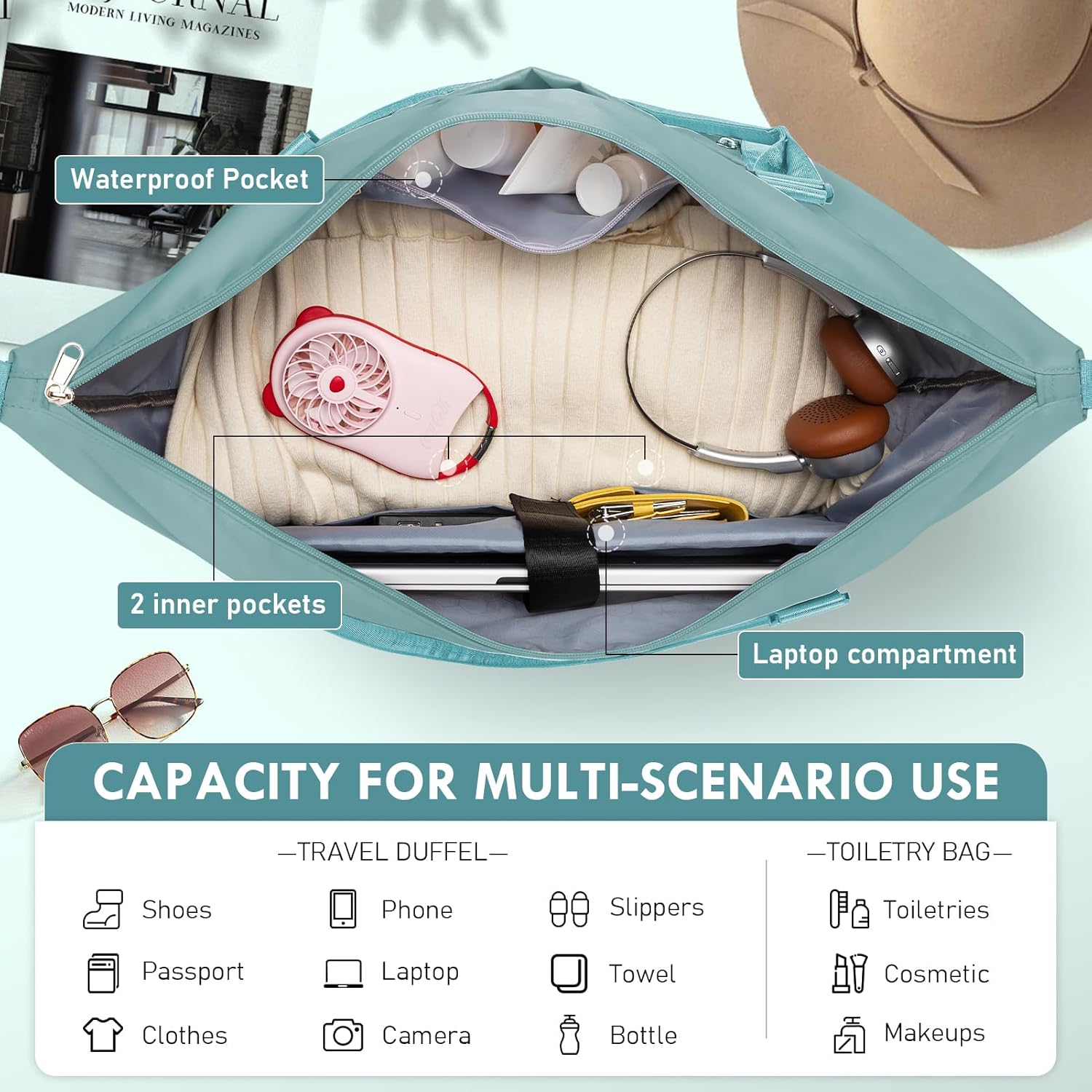 WOOMADA Weekender Overnight Bag for Women, Shoulder Travel Duffel with Shoes Compartment,Gym Bag with Toiletry Bag - Image 4