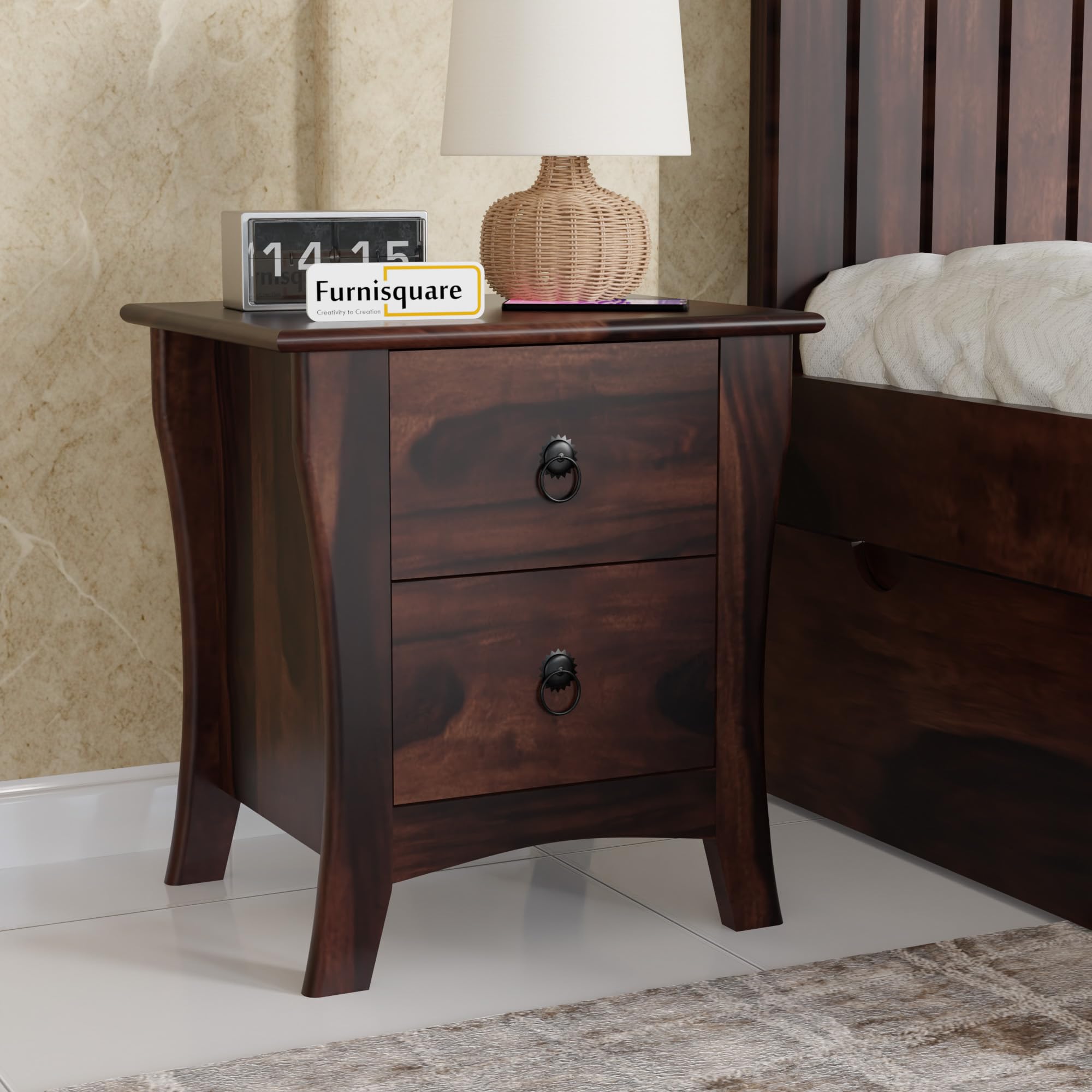 Furnisquare Solid Sheesham Wood Bedside Table for Bedroom | Handmade Pure Wooden Bed Side Nightstand End Table with 2 Drawers Storage for Home & Bed Room | Rosewood, Walnut Finish-image-27