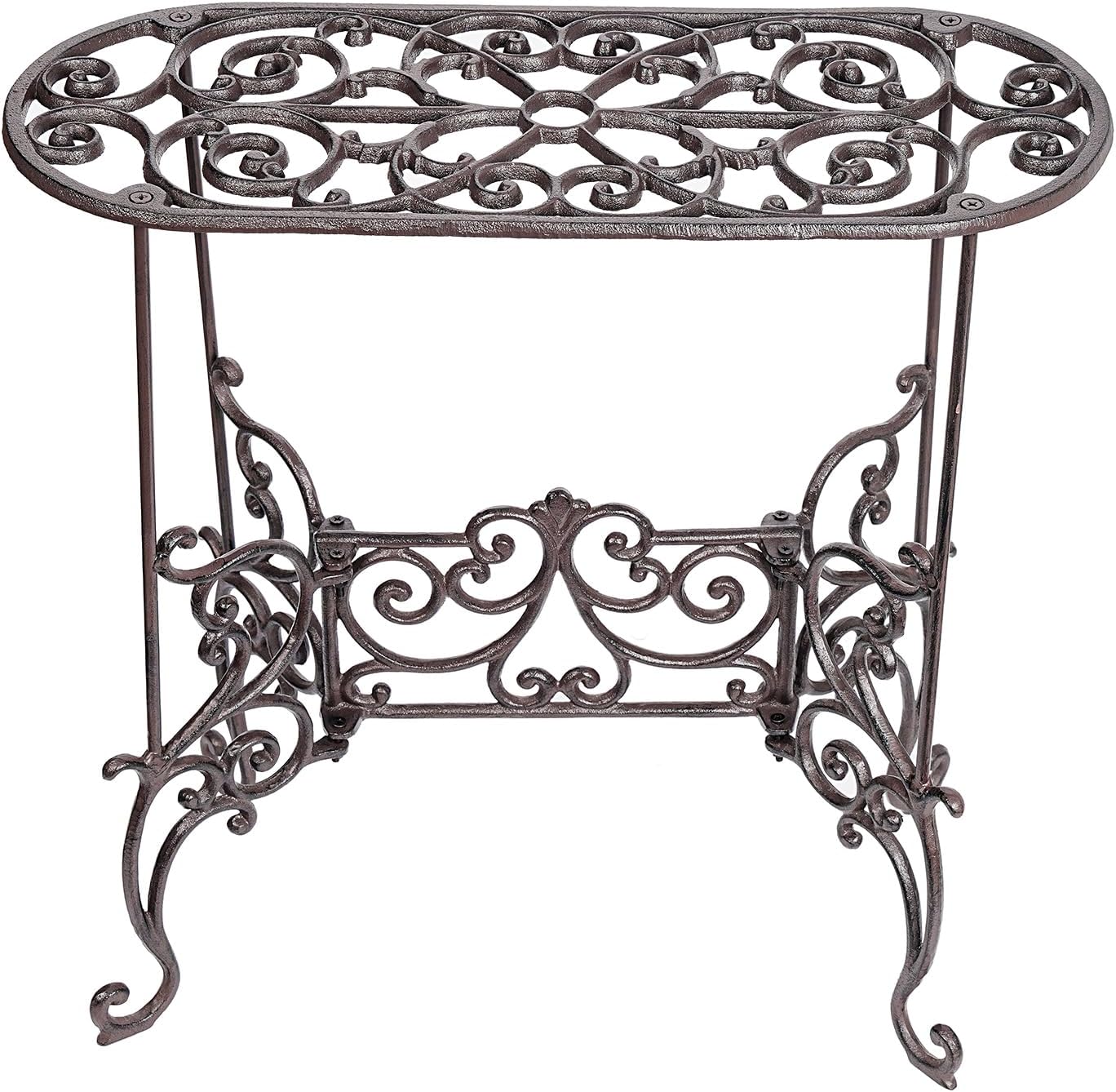 sungmor heavy duty cast iron potted plant stand garden table - 22.6in. 1 tier metal stands - decorative & vintage style indoor outdoor corner shelf for planters vases lanterns ornaments books and more rectangle stand & 22.6inch tall