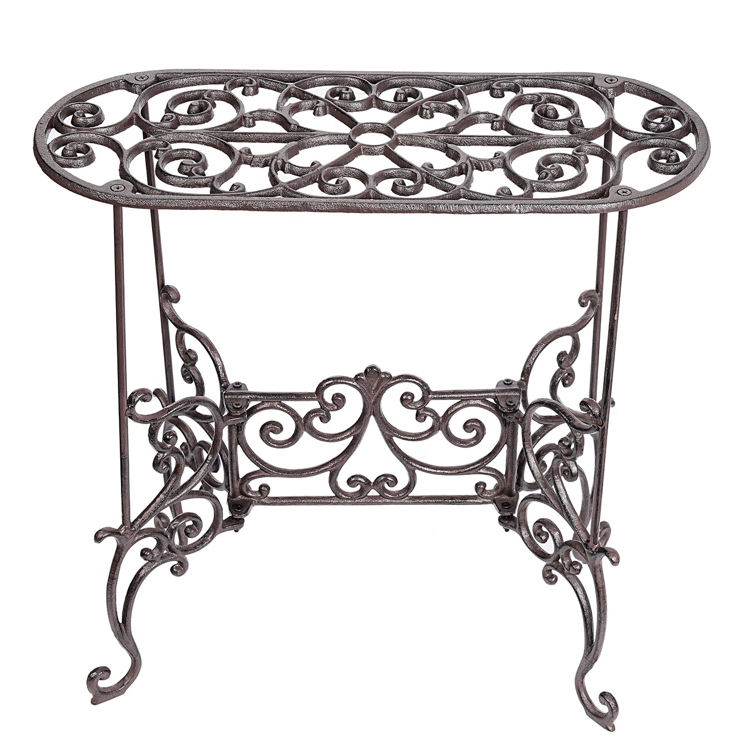 Sungmor Heavy Duty Cast Iron Potted Plant Stand Garden Table - 22.6IN. 1 Tier Metal Stands - Decorative & Vintage Style Indoor Outdoor Corner Shelf for Planters Vases Lanterns Ornaments Books and More