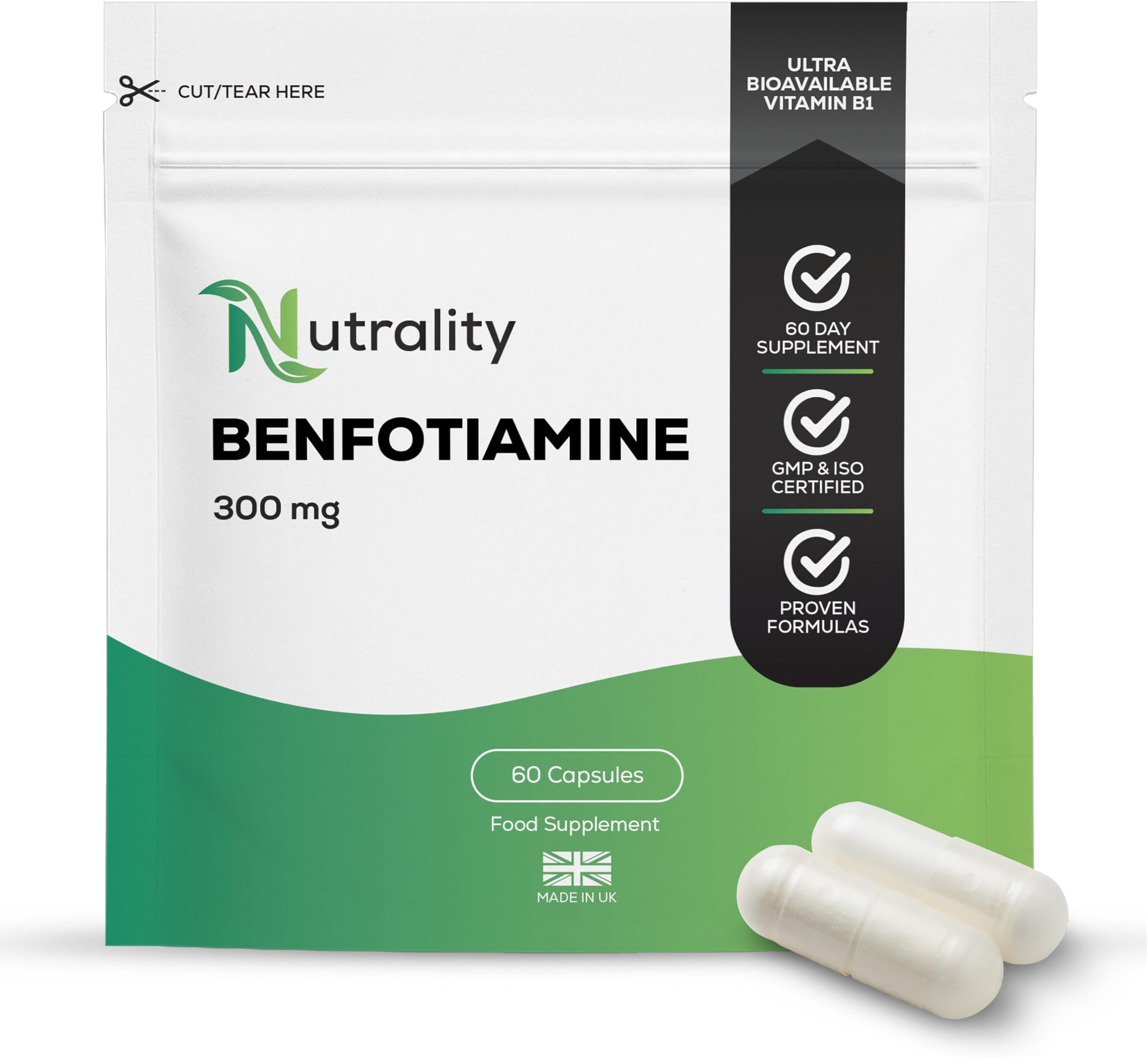 Benfotiamine Supplement 300mg | Allergen-Free | 60 Vegan Capsules | High Strength Fat-Soluble Vitamin B1 for Heart, Kidney, & Antioxidant Support | Allergen-Free VIT B1 Complex Thiamine