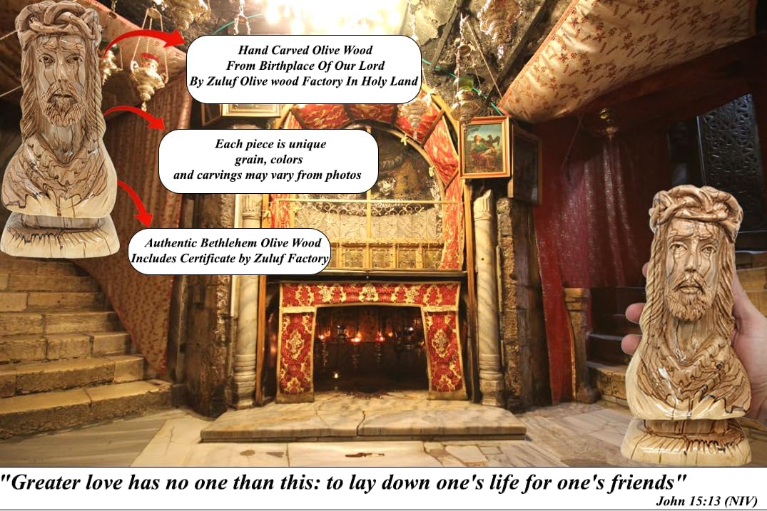 Zuluf Jesus Christ Bust 8.2" - Hand Carved Olive Wood Sculpture Bethlehem Catholic Christian Religious Art Home Decor FIG039