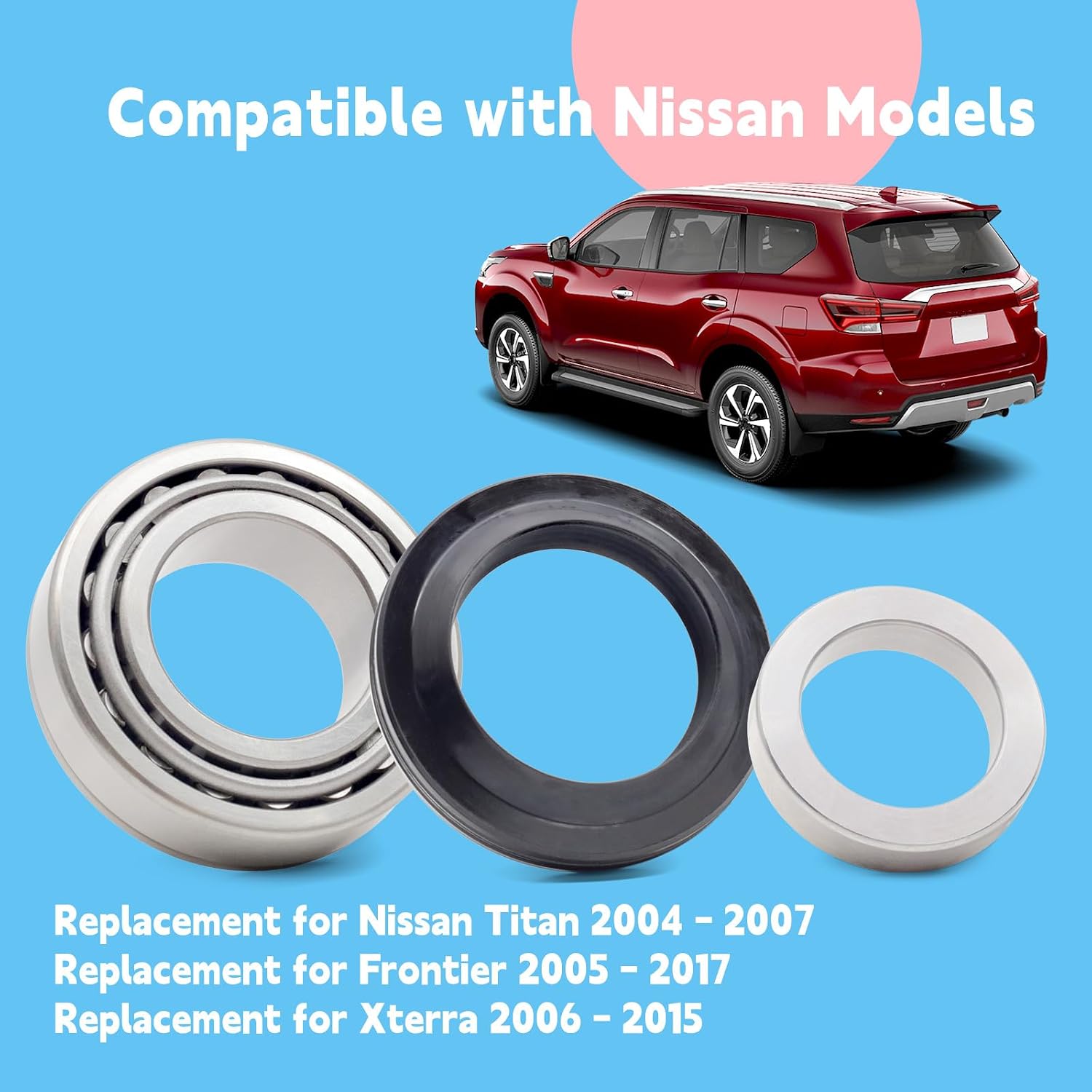 Rear Axle Bearing Inner Spacer Oil Seal Kit Replacement for Nissan Titan 2004-2007 for Frontier 2005-2017 for Xterra 2006-2015 Replace 40210-7S210 43070-7S200 432527S200 43252-7S200
