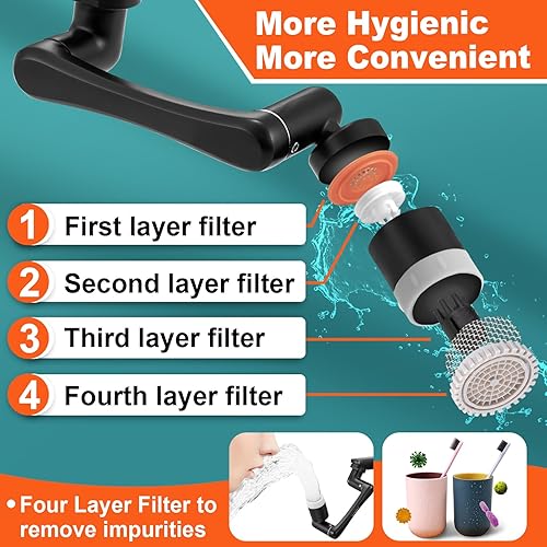 Miniatura 7 de Spurtar - Extensor de grifo, grifo de extensión multifuncional giratorio de 1080 + 360, grifo de filtro universal contra salpicaduras, extensor de