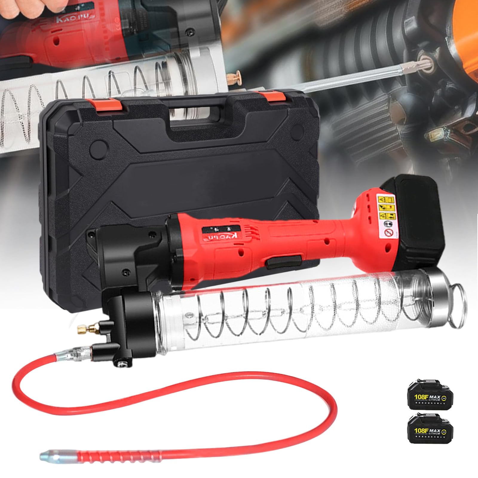 Engrasador Portátil De Alta Presión, Kit De Pistola De Engrase Inalámbrica De 18 V, 12000 Psi, Alimentado Por Batería (2 Piezas), Tiempo De Uso De 6 Horas, Con Estuche De Transporte Y Cargador