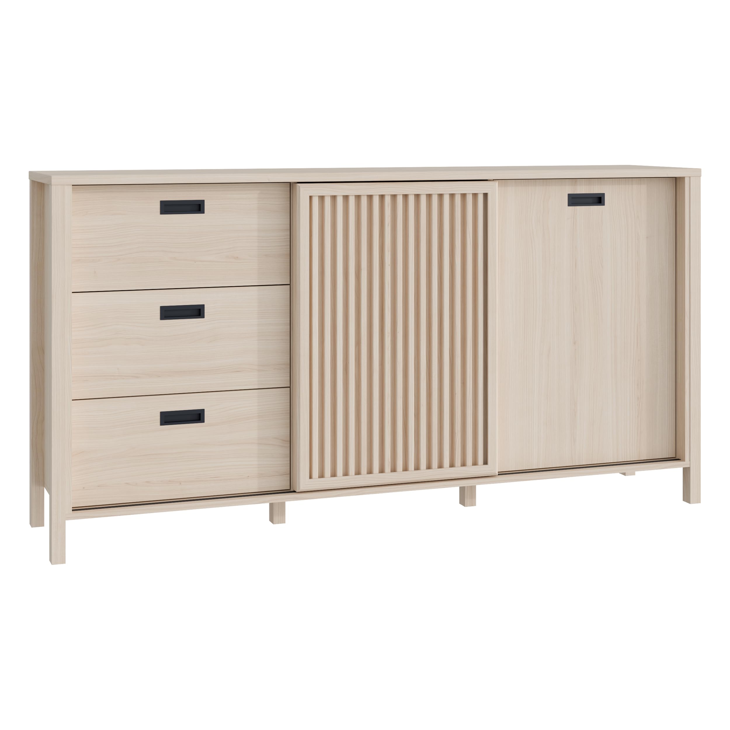 Forte JYTANA Sideboard 17ß 180, skandinavisches Sideboard mit 3 Schubladen und 2 Schranktüren, Holzwerkstoff, Riva Eiche Holzdekor, 174,8 cm breit x 91,5 cm hoch x 40,2 cm tief