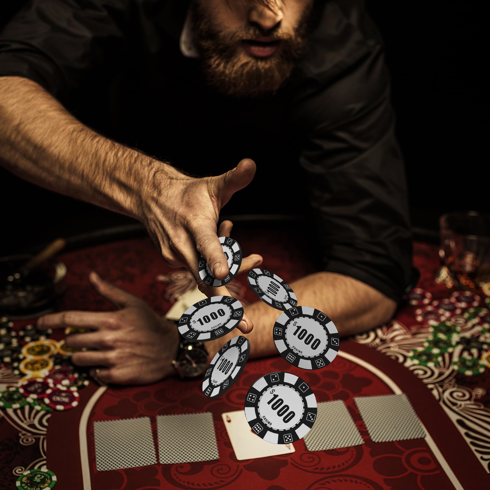 Lot de 100 jetons de poker personnalisés imprimés avec logo personnalisé, image ou texte, impression couleur double face pour bars, fêtes, jeux de poker, soirée casino