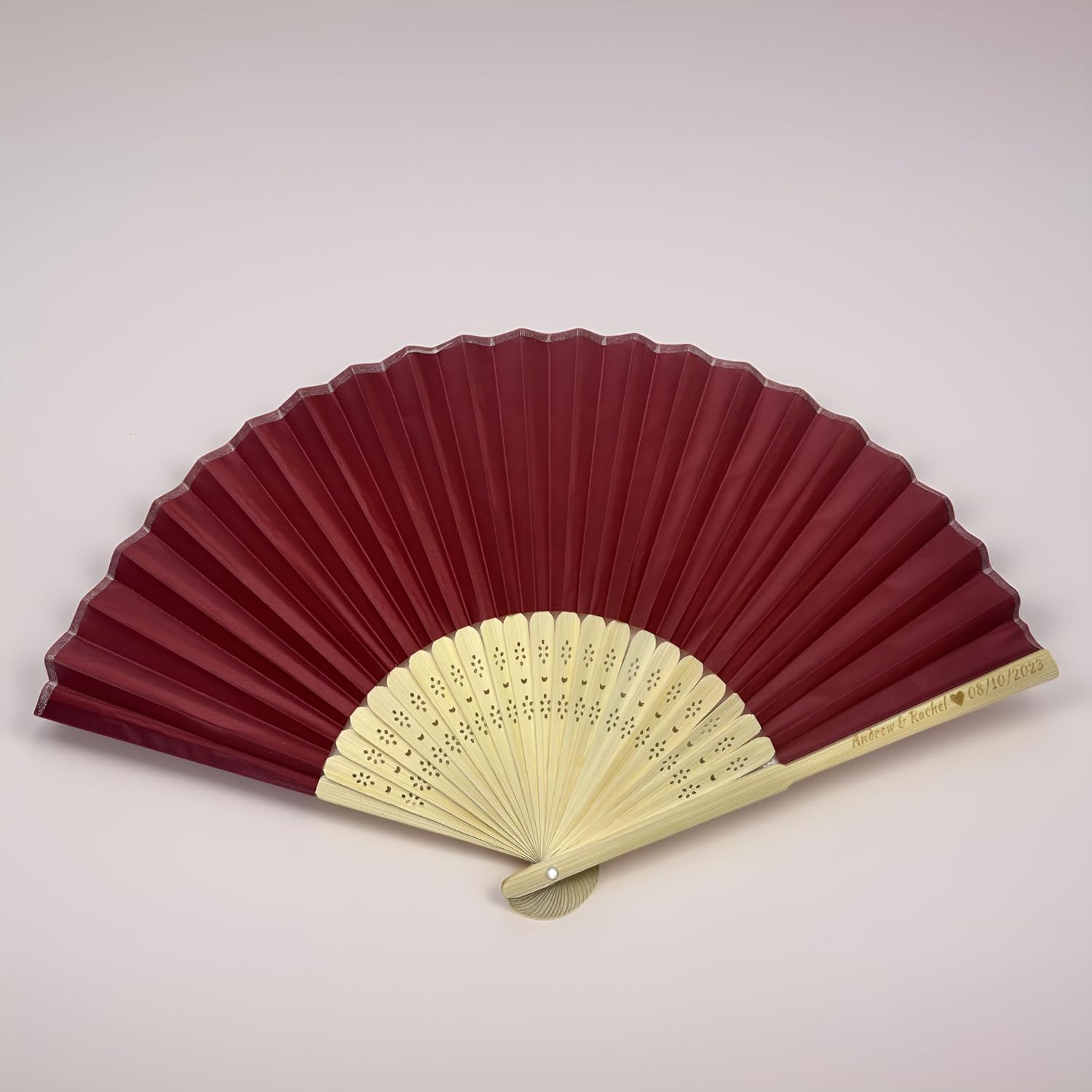 53pcs Personalized Wine Red Folding Hand Fans - Custom Silk & Bamboo Fans for Summer, Weddings, Birthdays & Events - Elegant Party Favors & Souvenirs with Organza Bags (Abanicos de Mano)
