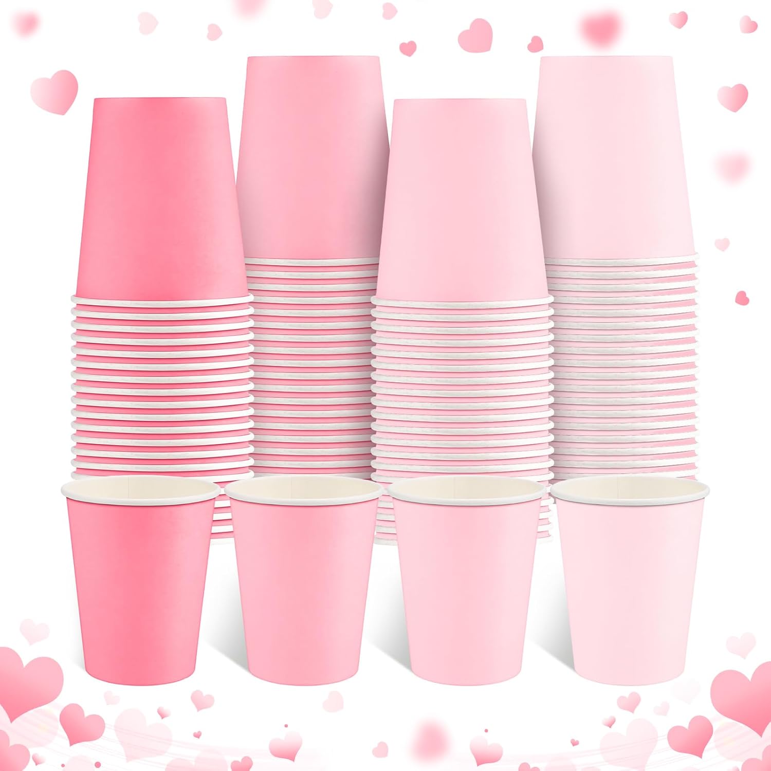 NatNarr 100 Pack Pink Paper Cups 9oz Gradient Pink Party Cups Disposable Paper Cups, Drinking Cups for Wedding Birthday Baby Shower Party Supplies