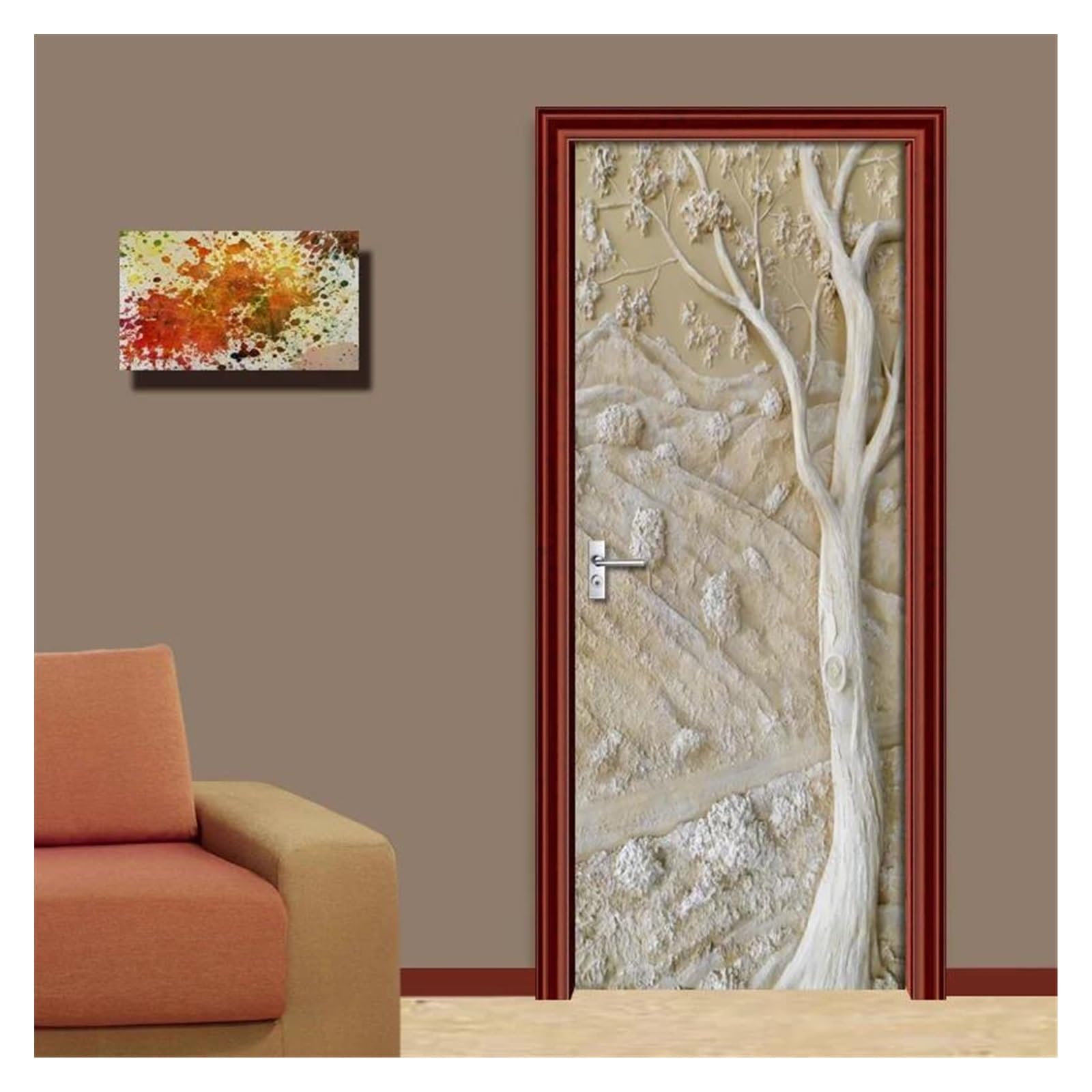 Sticker de porte 3D vieil arbre papier peint amovible 95x215cm
