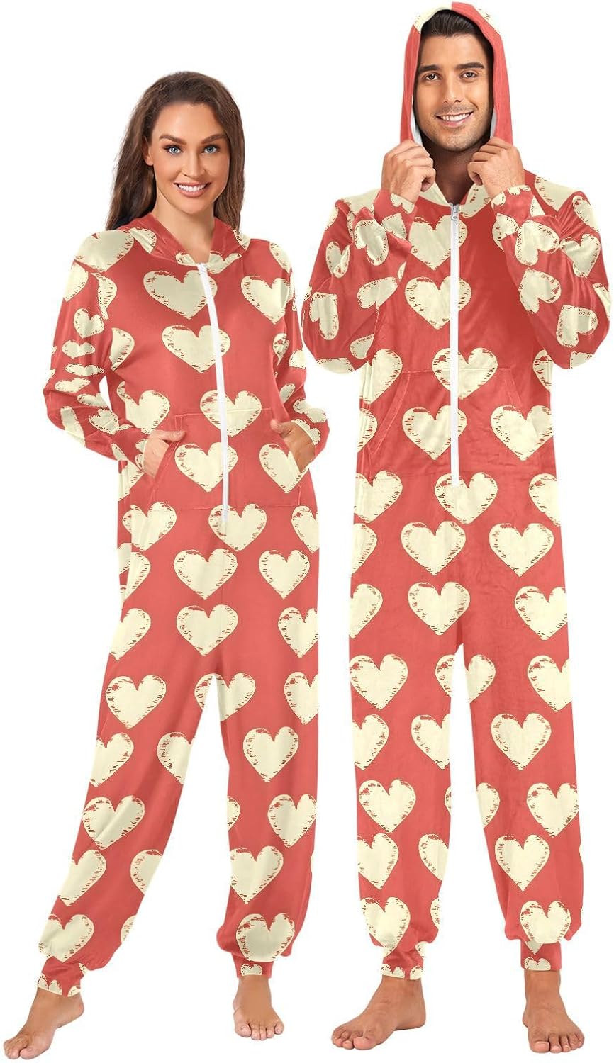 Love White Red Adult Onesie Pajamas Novelty One Piece Costume Sleepwear Jumpsuits Matching PJS