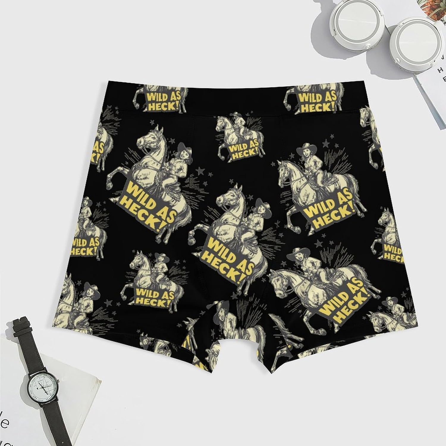 Wild As Heck Vintage Cowgirl Ride Horse Classic Mens Underwear Boxer Briefs Soft Stretch Shorts Printing