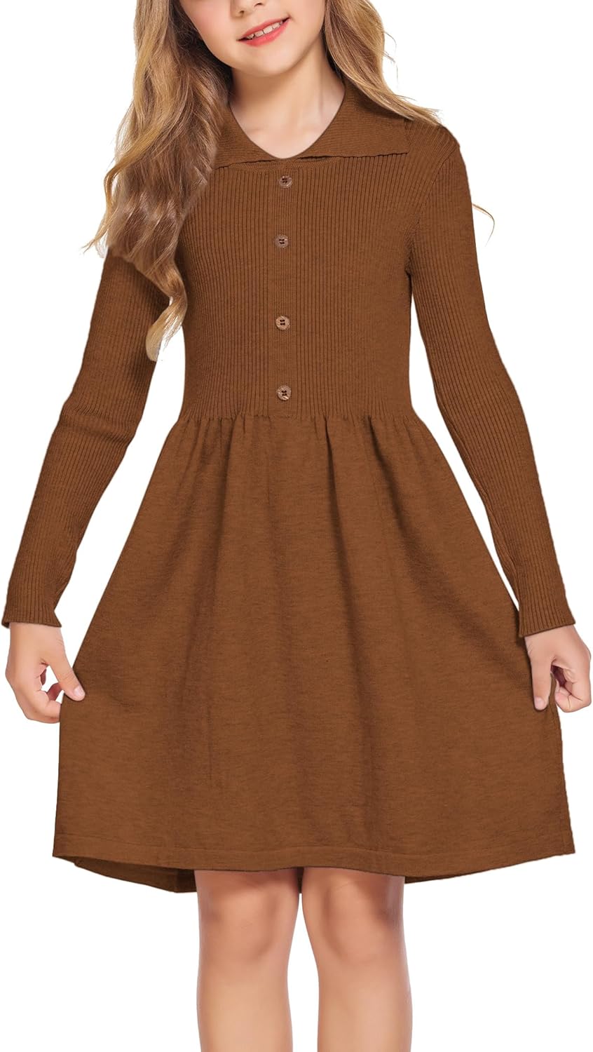 Robe Tricotée à Manches Longues Pour Fille, Pull Chaud Et