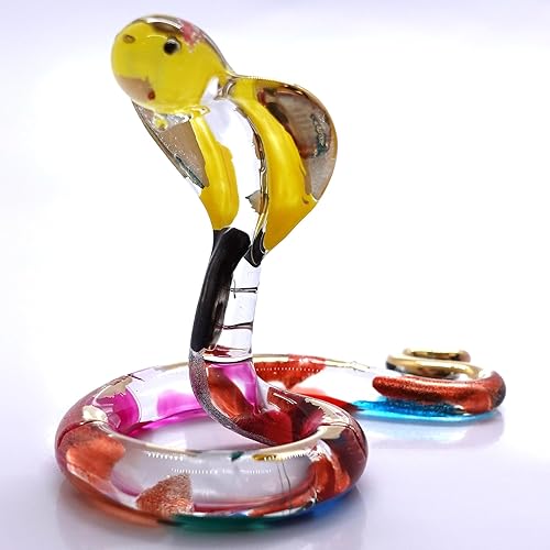 Miniatura 6 de Figuras miniatura de serpientecobra animales soplados a mano, arte de vidrio coleccionable, regalo coleccionable para decorar el hogar (Multi-dorado)