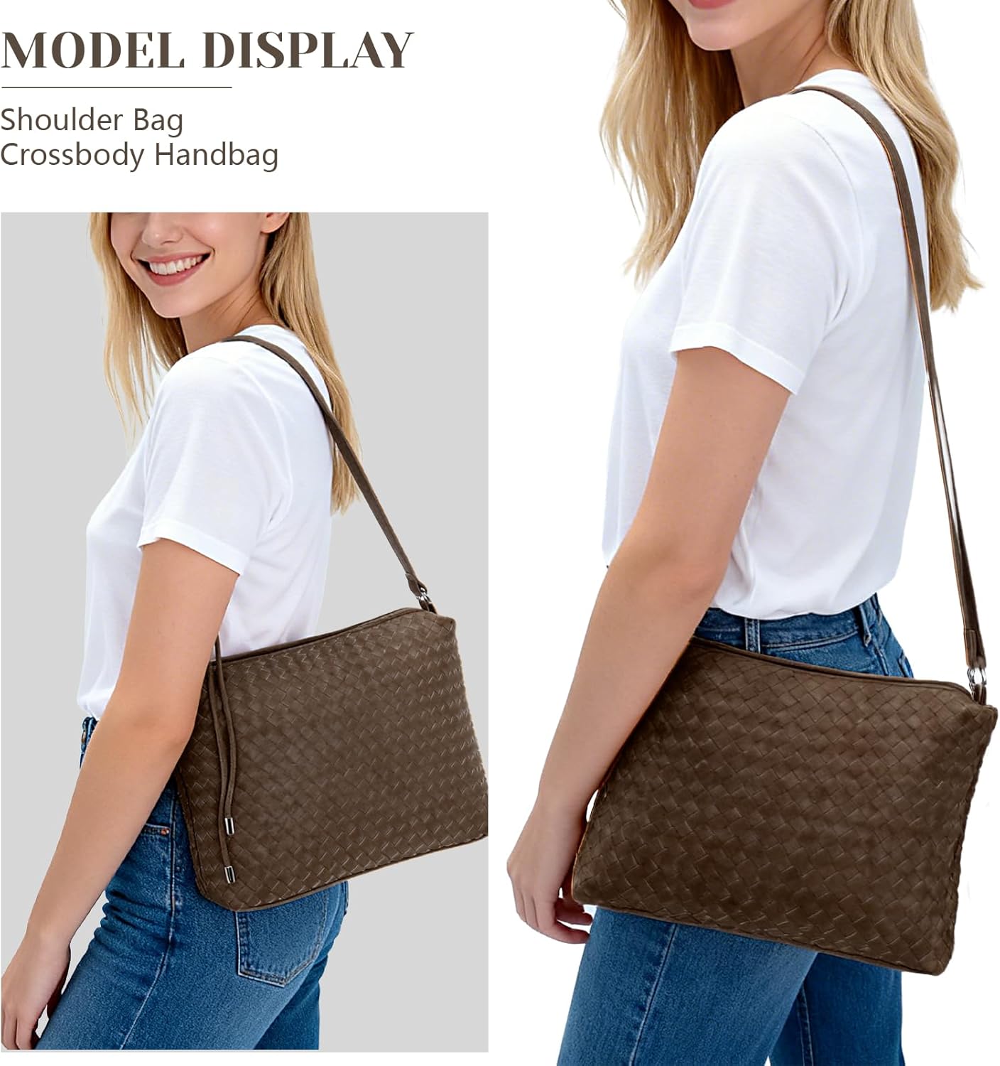 Woven Suede Shoulder Bag Woven Suede Hobo Purse for Women Suede Woven Tote Bag with 2 Adjustable Straps | Woven Shoulder Bag - Image 7