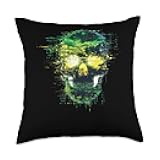 Creepy Skull Binary Code Glitch Computer Science Coding Throw Pillow