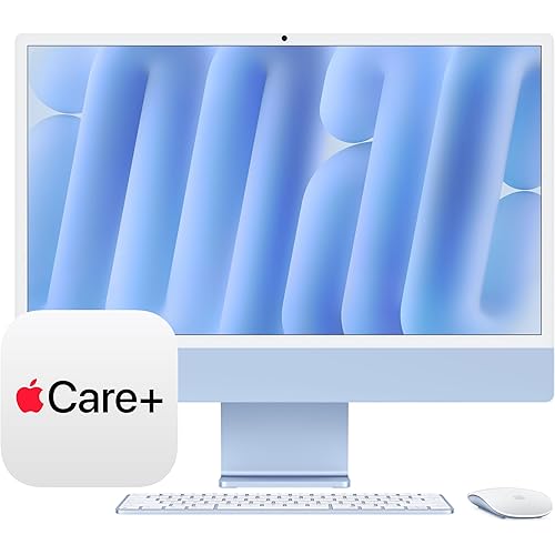 Apple 2024 iMac All-in-One Desktop Computer with M4 chip with 8-core CPU, 8-core GPU: Built for Apple Intelligence, 16GB Unified Memory, 256GB SSD Storage; Blue with AppleCare+ (3 Years)