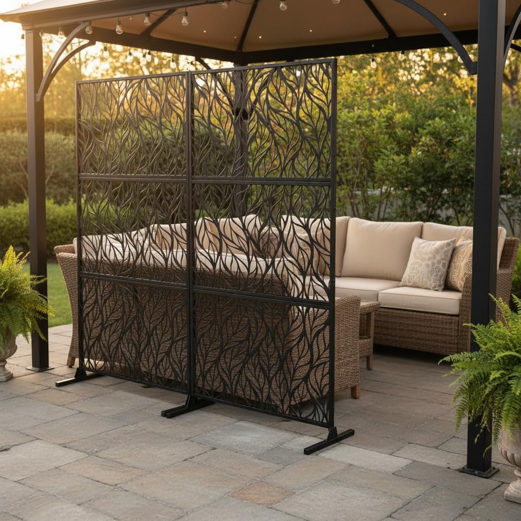 6FT Metal Privacy Screen, Decorative Privacy Fence and Room/Garden Divide, Weatherproof Freestanding Modern Privacy Fence for Patio, Deck, Backyard & Balcony (72" H×36" W)